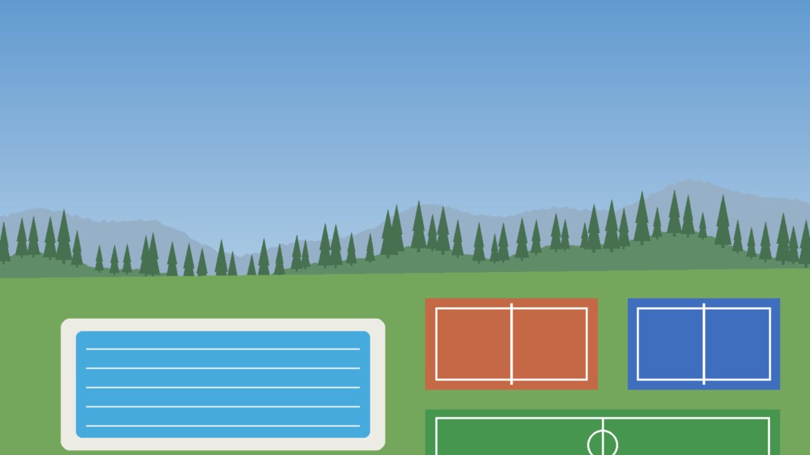 Illustrazione di una piscina all'aperto con campi sportivi (foto da fornire)