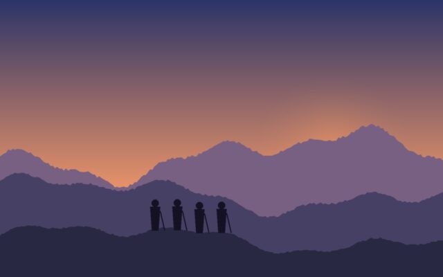 Illustrazione: escursione al tramonto