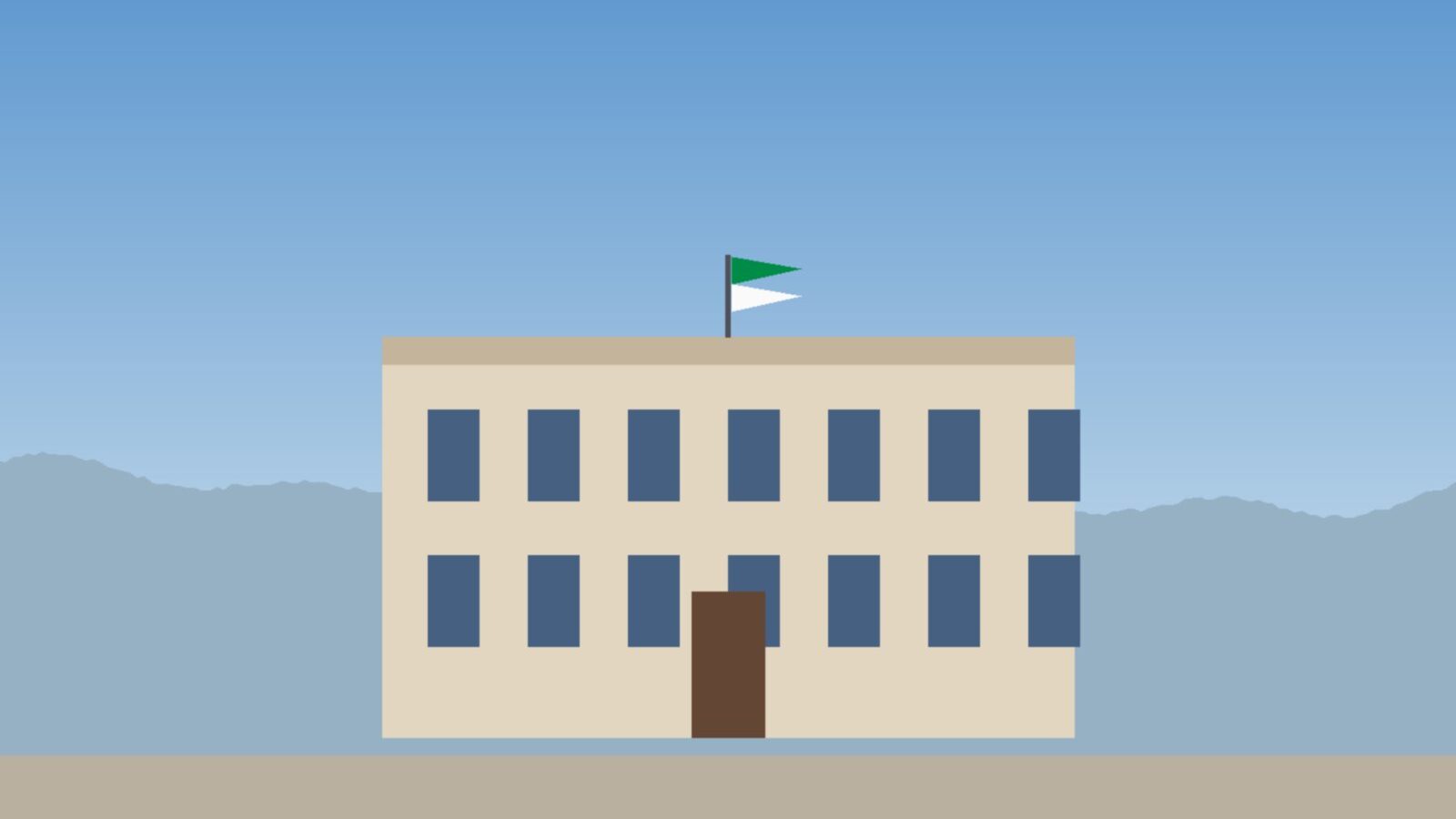 Illustrazione della sede municipale con la bandiera